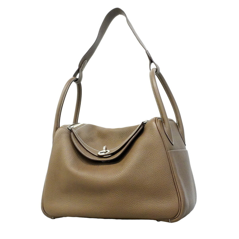 Hermes Lindy 30 Handbag, Taurillon Clemence Leather, Etoupe, Y Stamp, 2-way B...